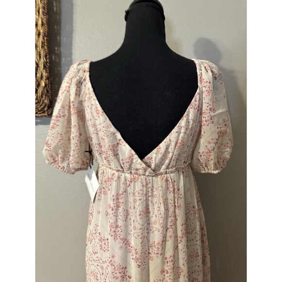 Spring & Mercer XS Blush Pink Chiffon Midi Prairie Dress Short Sleeve NEW - Picture 12 of 16